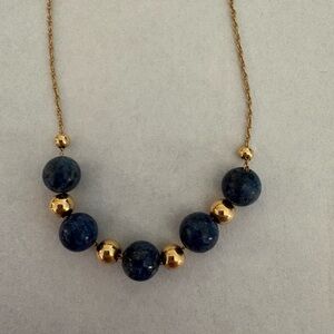 Lapis Lazuli and gold beaded necklace on 16” gold chain